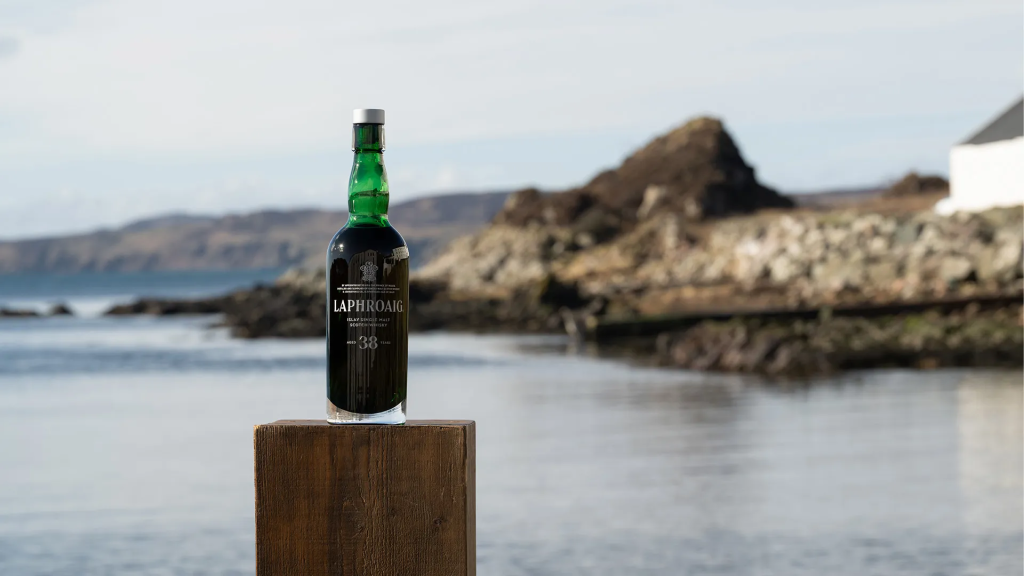 Laphroaig 38 Year Old in front of the sea